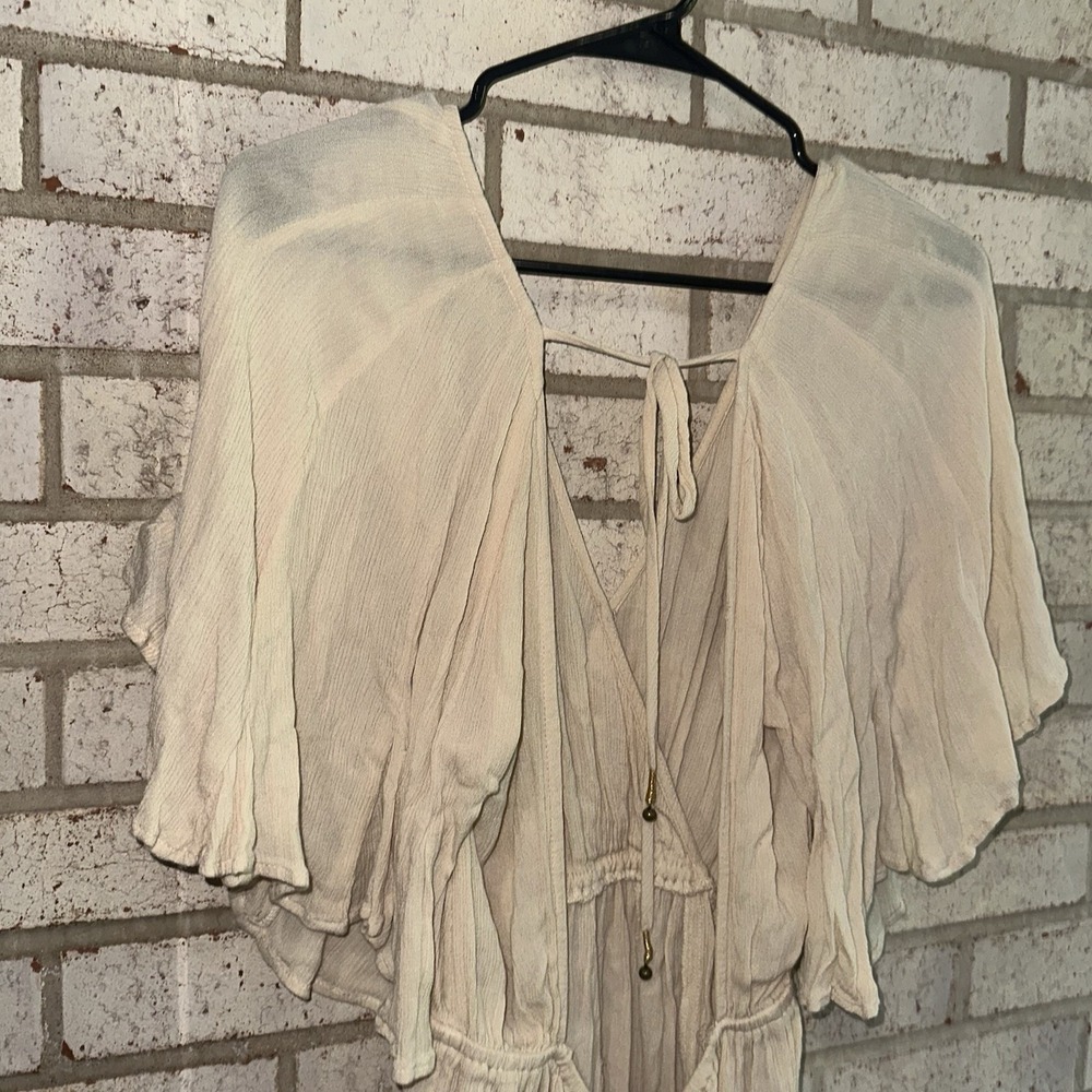 FREE PEOPLE NEREA ROMPER SHORT FLOWY JUMPSUIT Summer Khaki/Beige Size XS - Picture 7 of 15